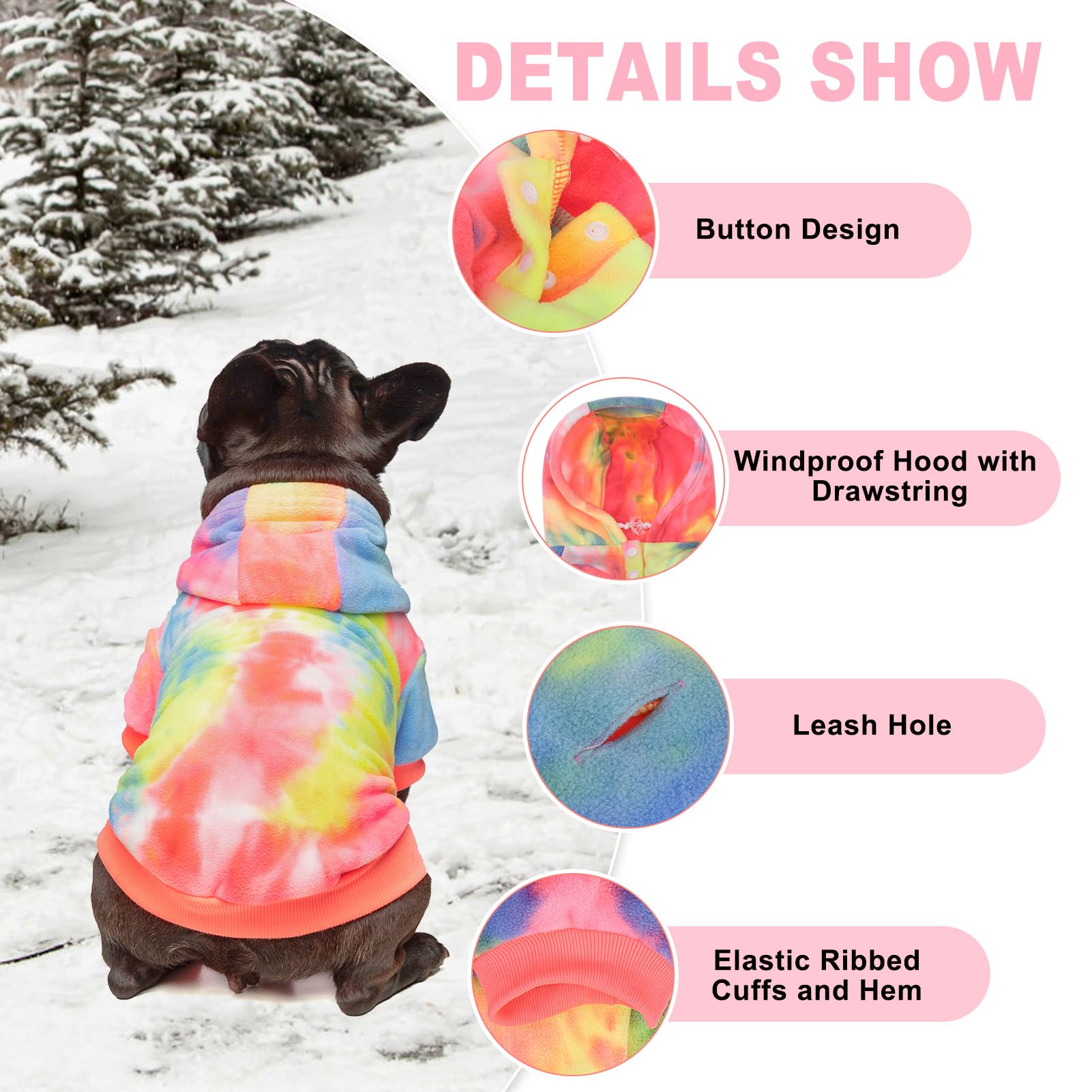 BEAUTYZOO Tie Dye Dog Hoodie back view with leash hole enables quick leash attachment.