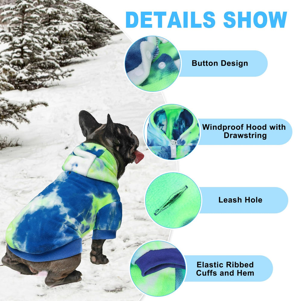 BEAUTYZOO Tie Dye Dog Hoodie back view highlights all-season warmth with breathable fleece.