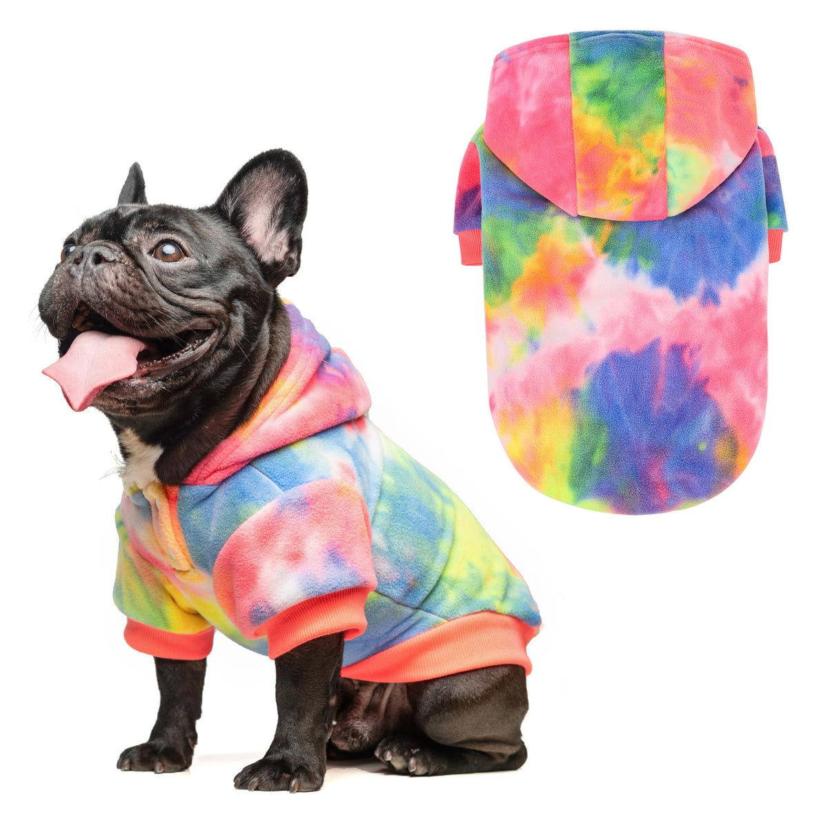 BEAUTYZOO Tie Dye Dog Hoodie front view shows cozy warmth for daily walks.