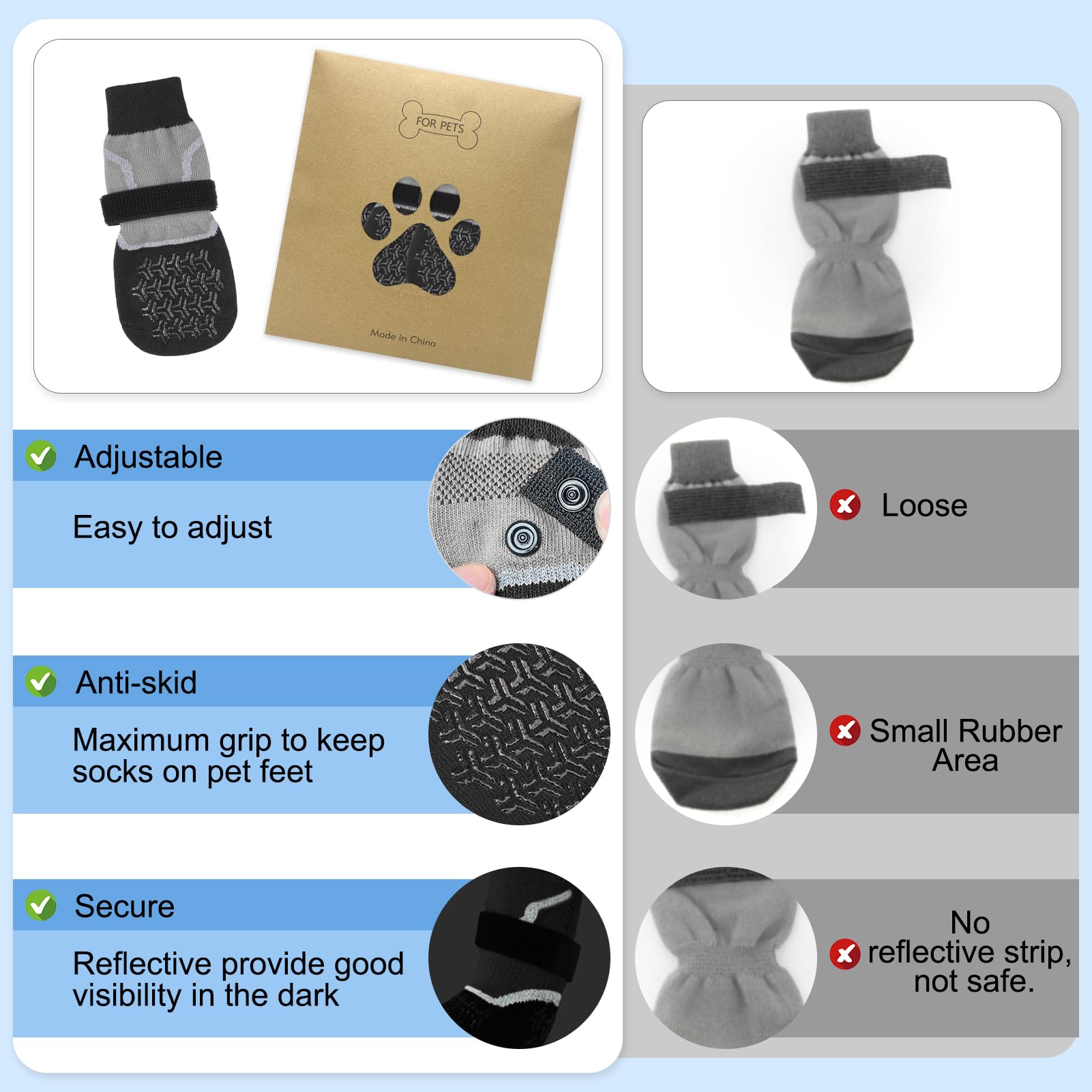 BEAUTYZOO warm and cozy dog socks keep paws warm in any weather.