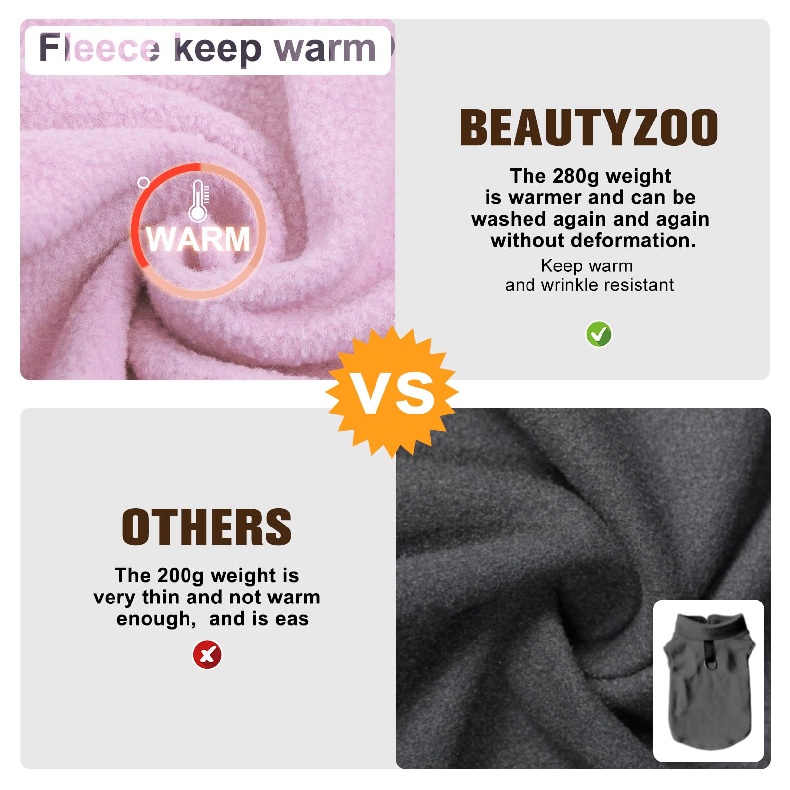 BEAUTYZOO warmth fleece fabric close-up demonstrating moisture resistance