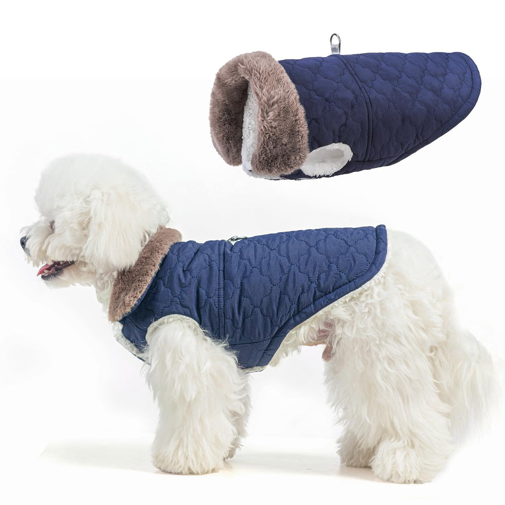 BEAUTYZOO winter dog coat front view showing harness-friendly design for easy leash walks
