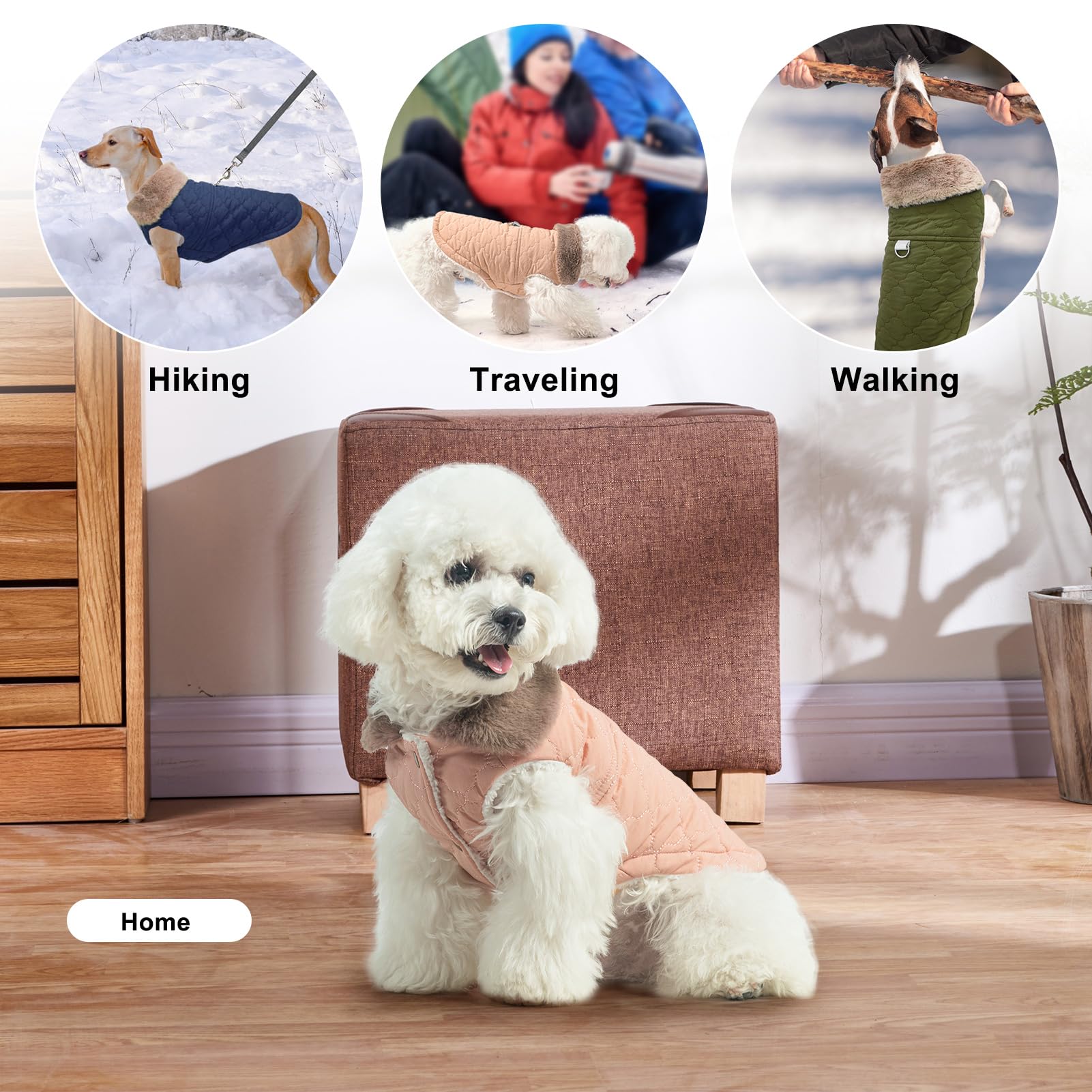 BEAUTYZOO Winter Dog Coat plush collar shows extended warmth around the neck area.