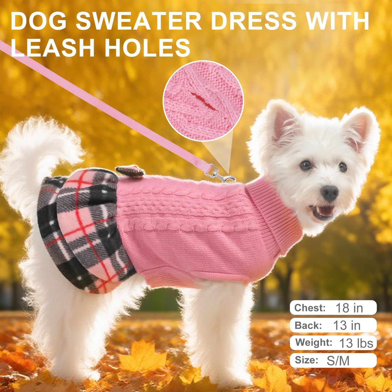 Beautyzoo winter dog dress with plaid skirt ready for festive photos.