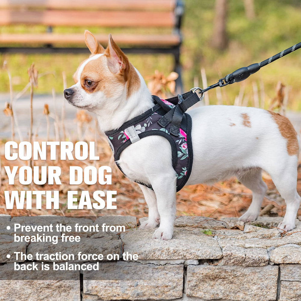 BEAUTYZOO floral-patterned harness keeps dog secure with easy on/off