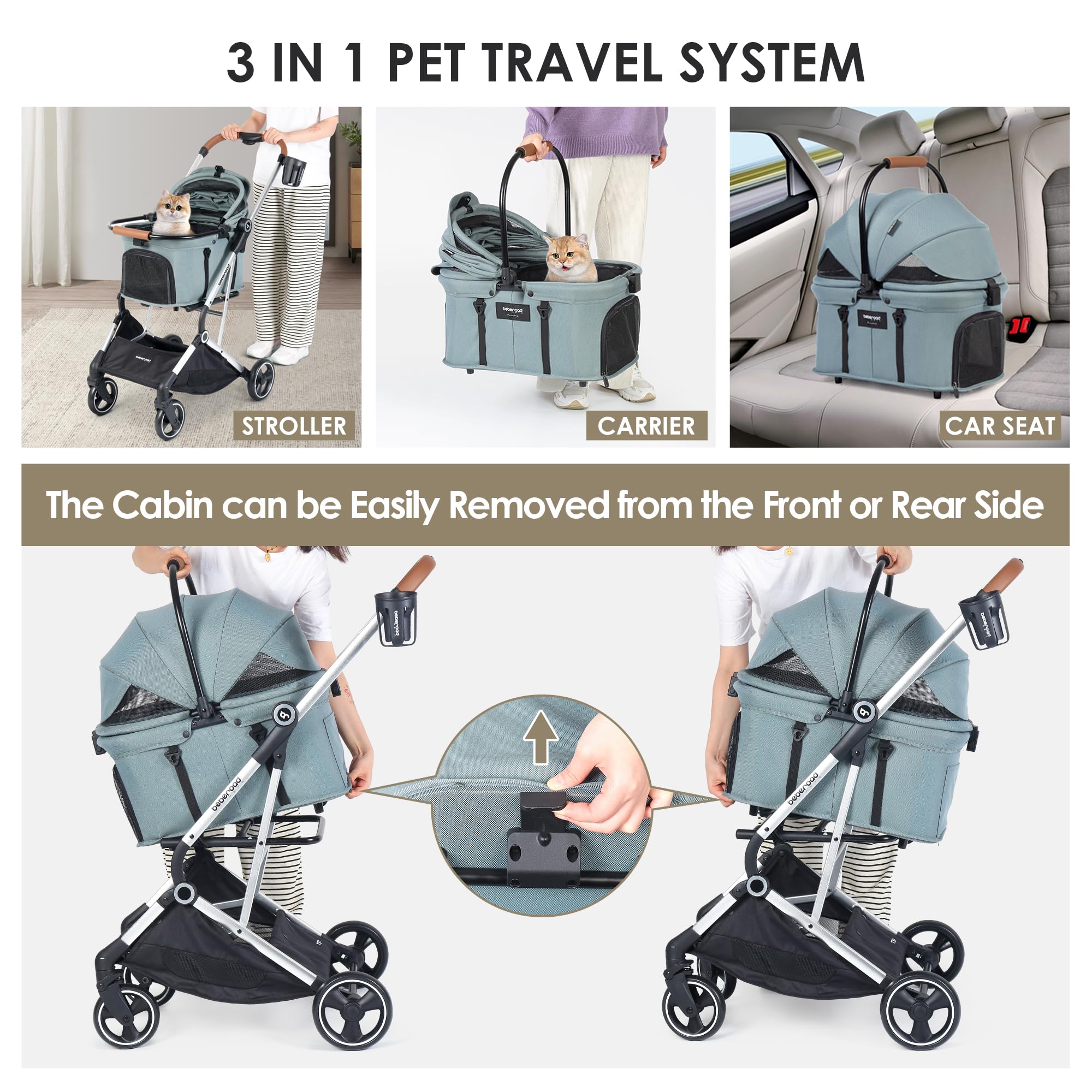 BEBEROAD PETS T3 Pro interior carrier with pet safely secured
