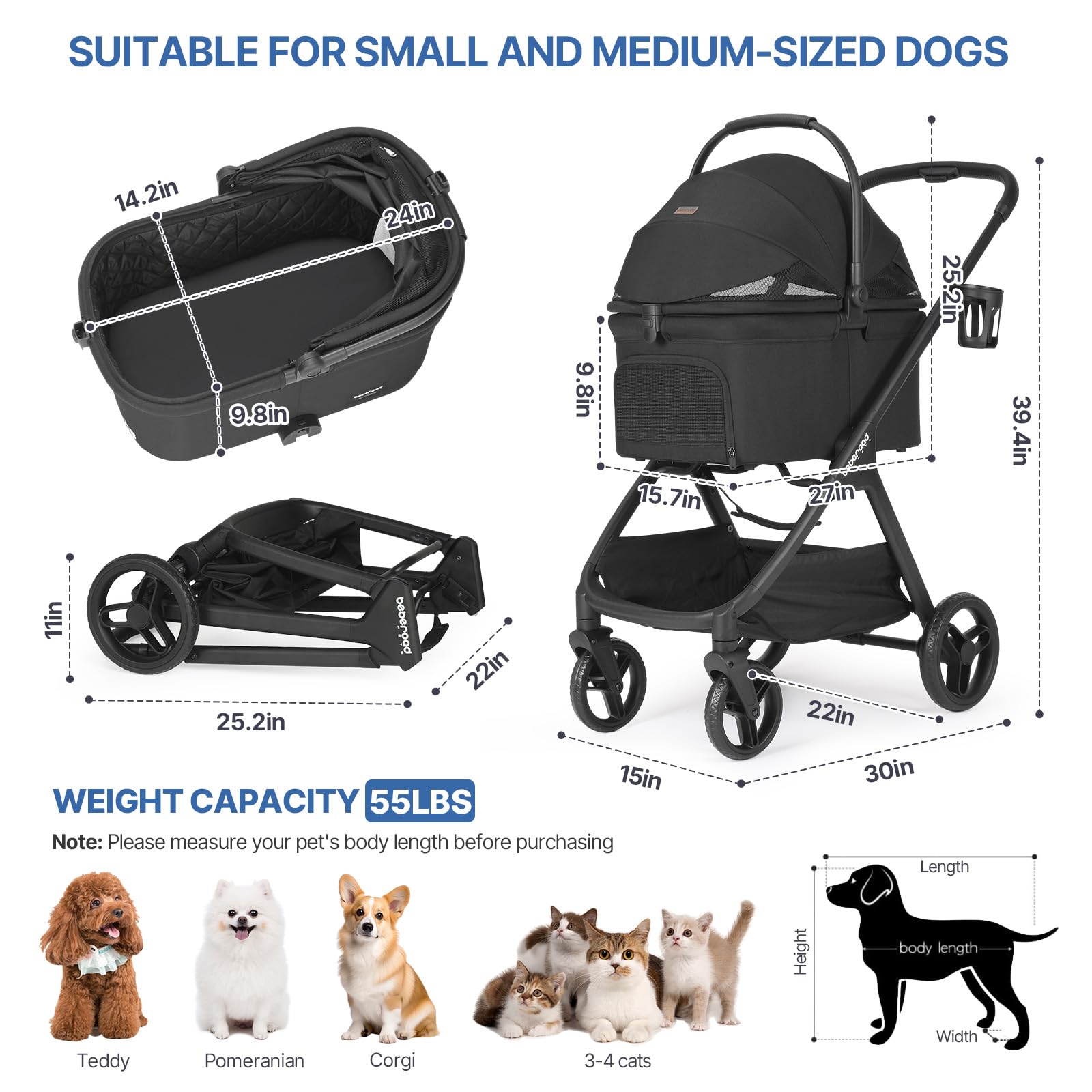 Beberoad Pets X-5 folded for easy storage and transport during trips.