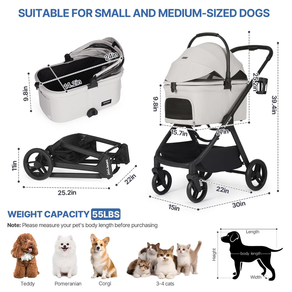 Beberoad Pets X-5 stroller side view with adjustable handle for comfort.