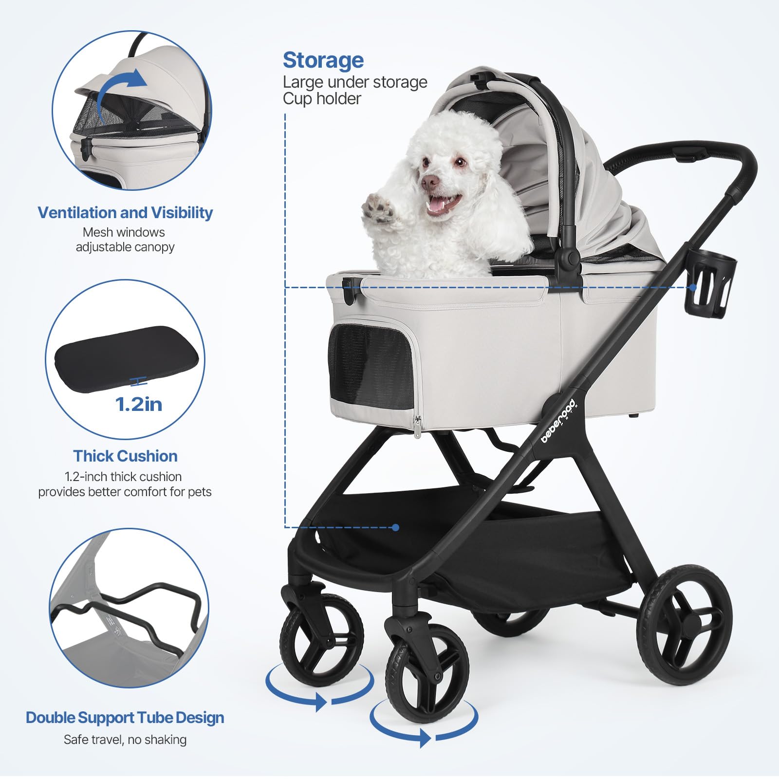 Beberoad Pets X-5 wheels and handle deliver smooth control.