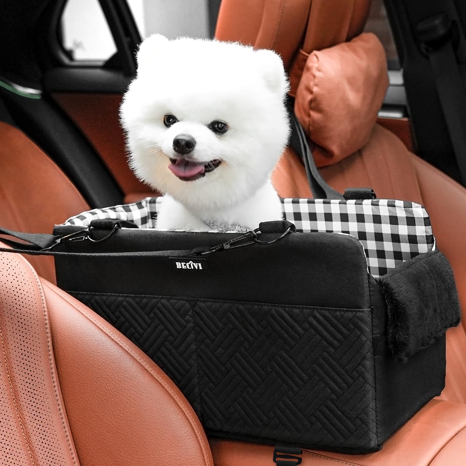 Becivi console dog seat anti-collapse keeps small pets secure during drives.