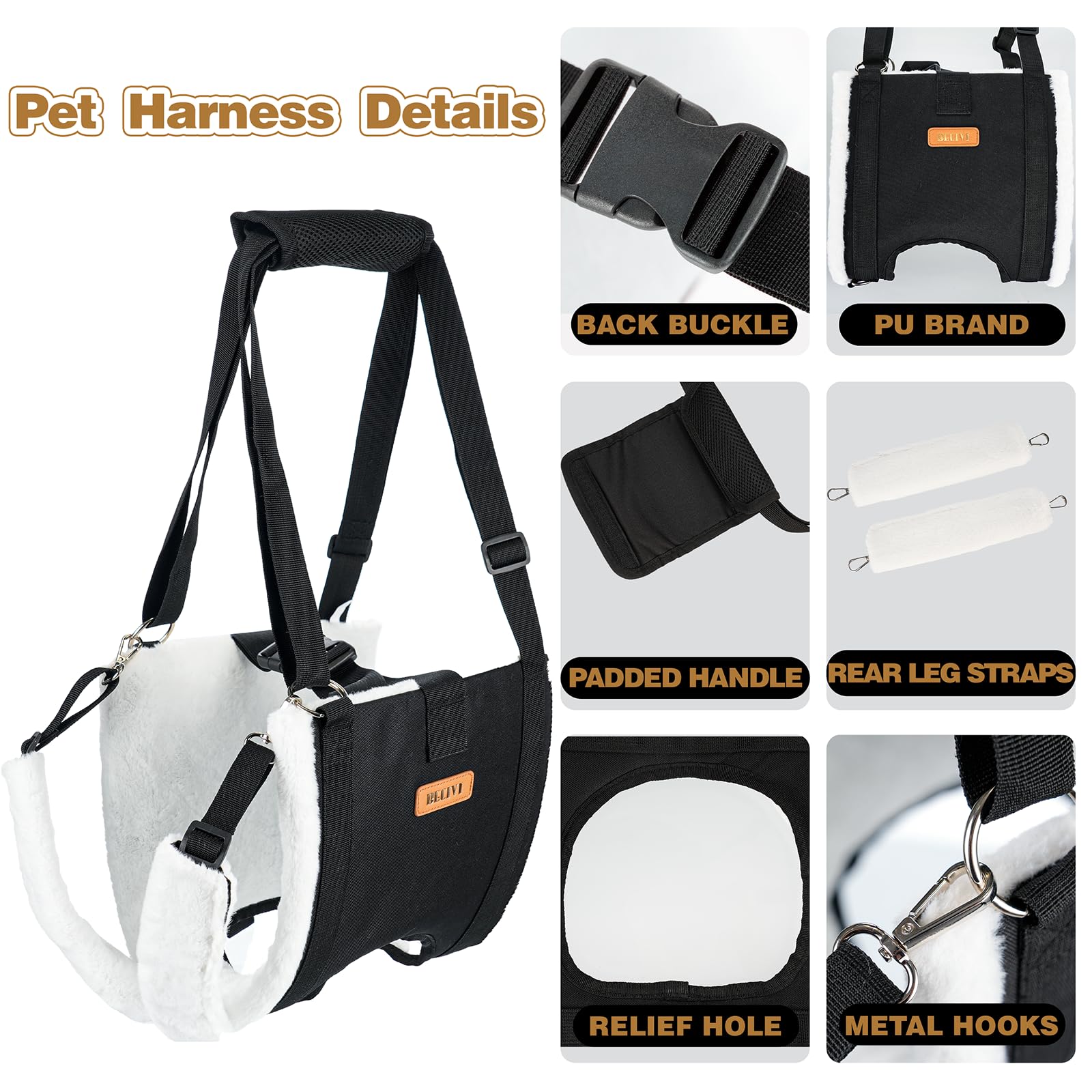 Becivi Dog Lift Harness front view highlighting the padded handle for easy lifting
