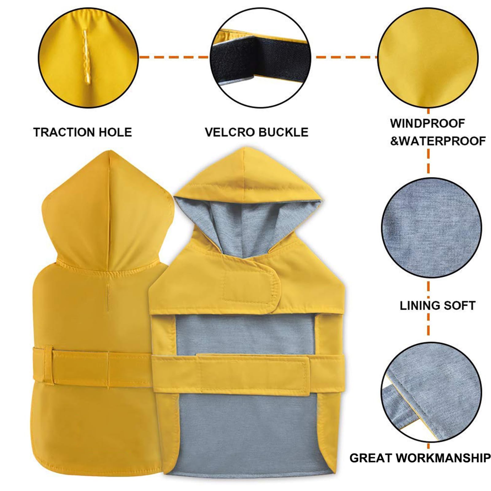BECNBEAU dog raincoat hood close-up highlighting weather-ready head protection.