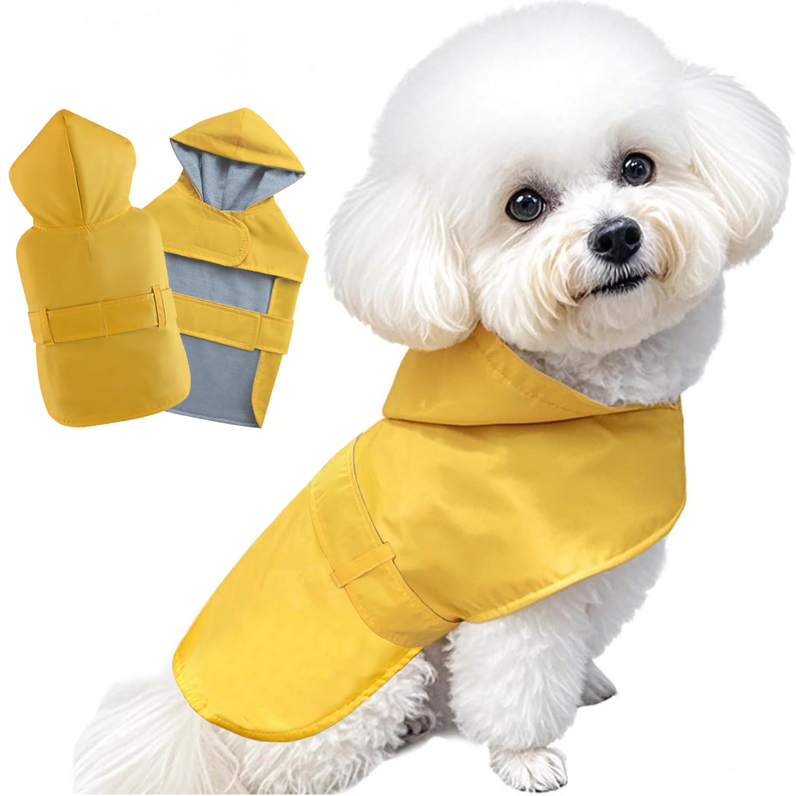 BECNBEAU dog raincoat yellow front view for dry, comfortable walks.