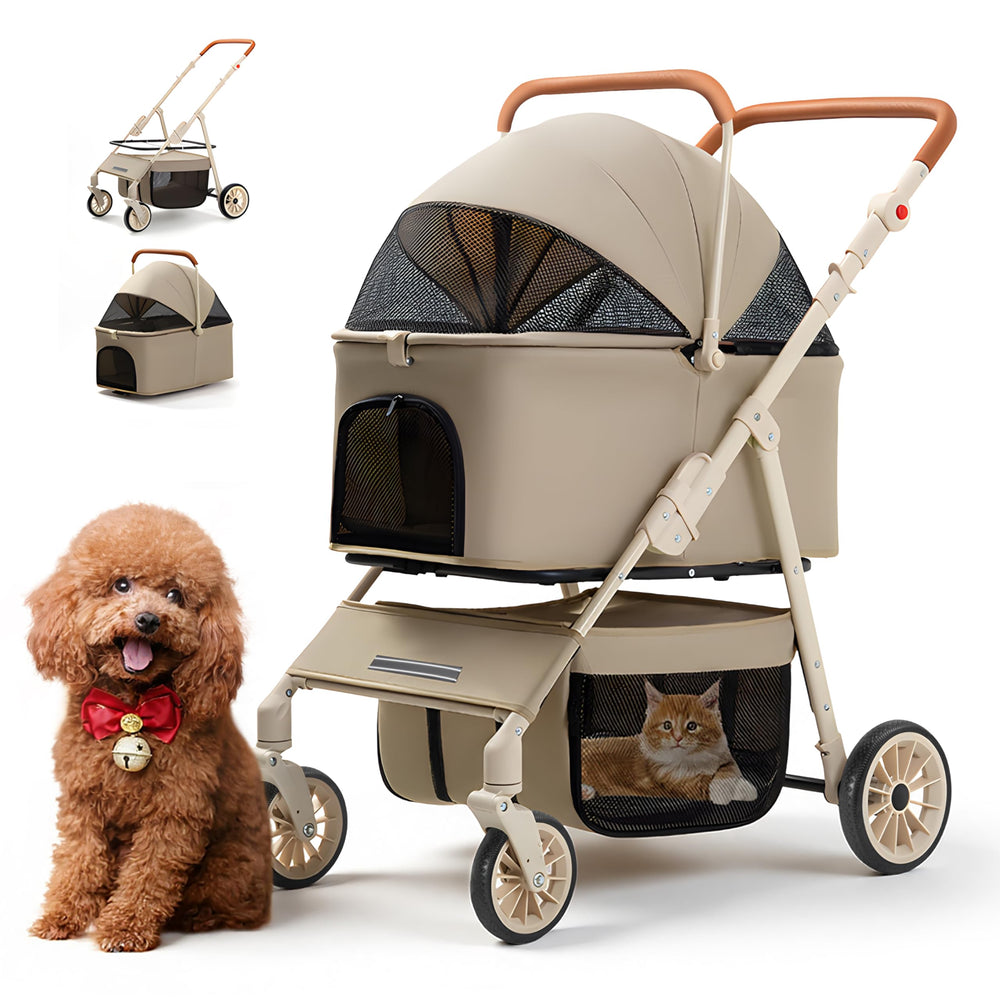 BeComfee 3-in-1 pet stroller with removable carrier ready for versatile travel.