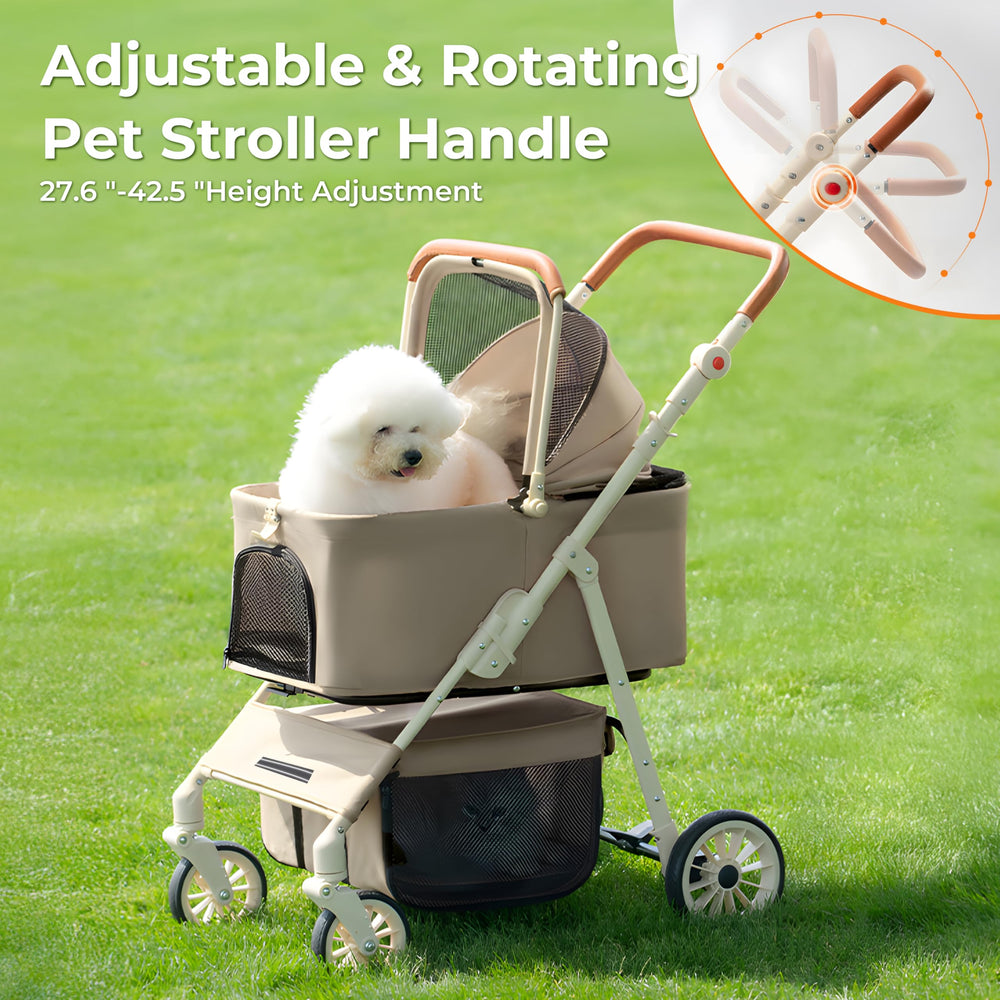 BeComfee stroller shows panoramic sunroof and window for pet visibility.