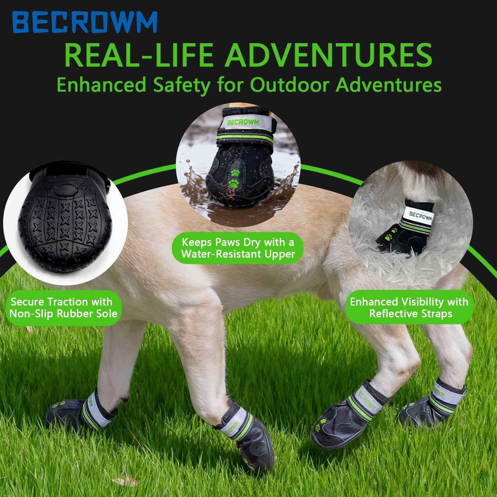 BECROWM dog boots adjustable straps ensure secure easy fit
