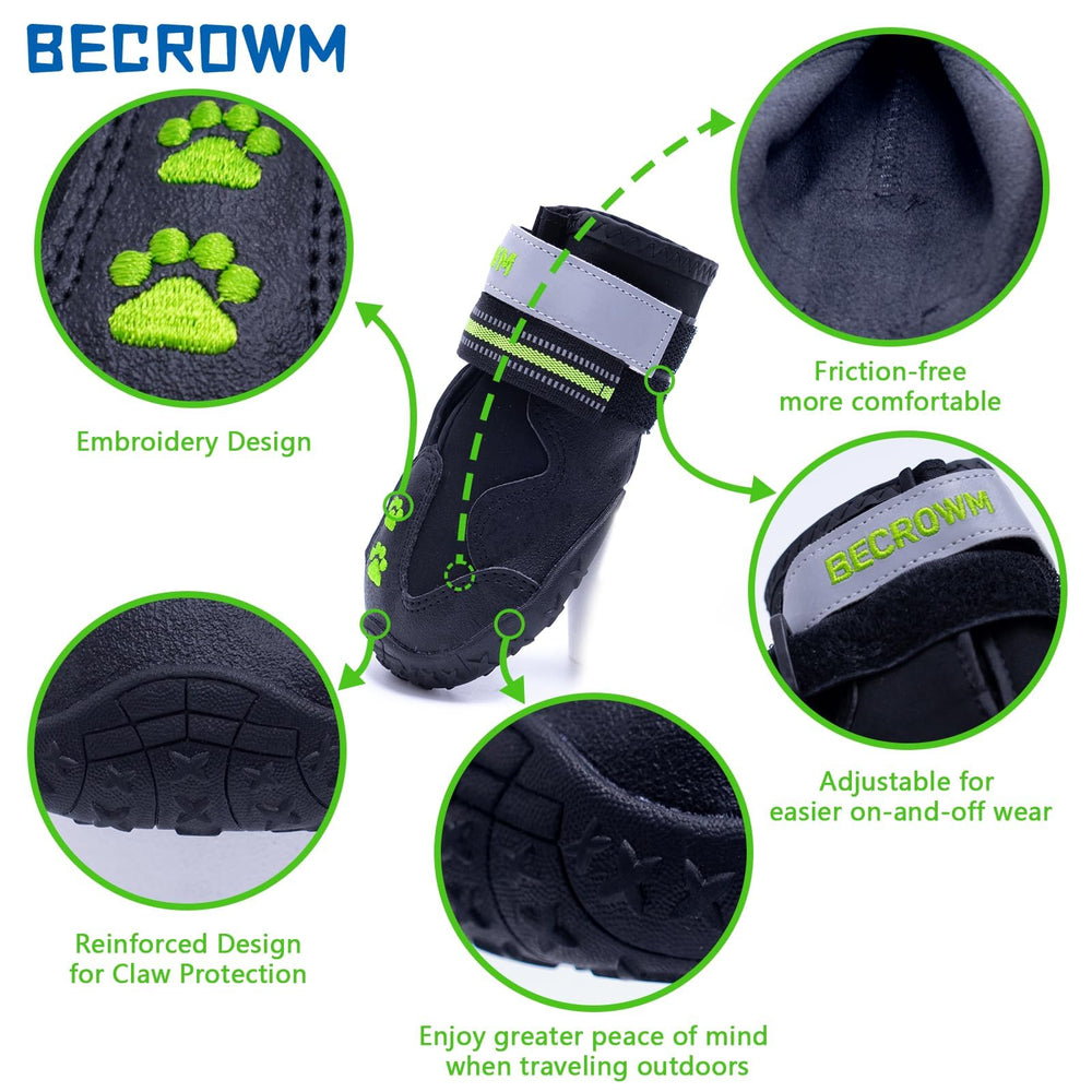 BECROWM dog boots rubber soles provide traction on ice