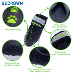 BECROWM dog boots rubber soles provide traction on ice