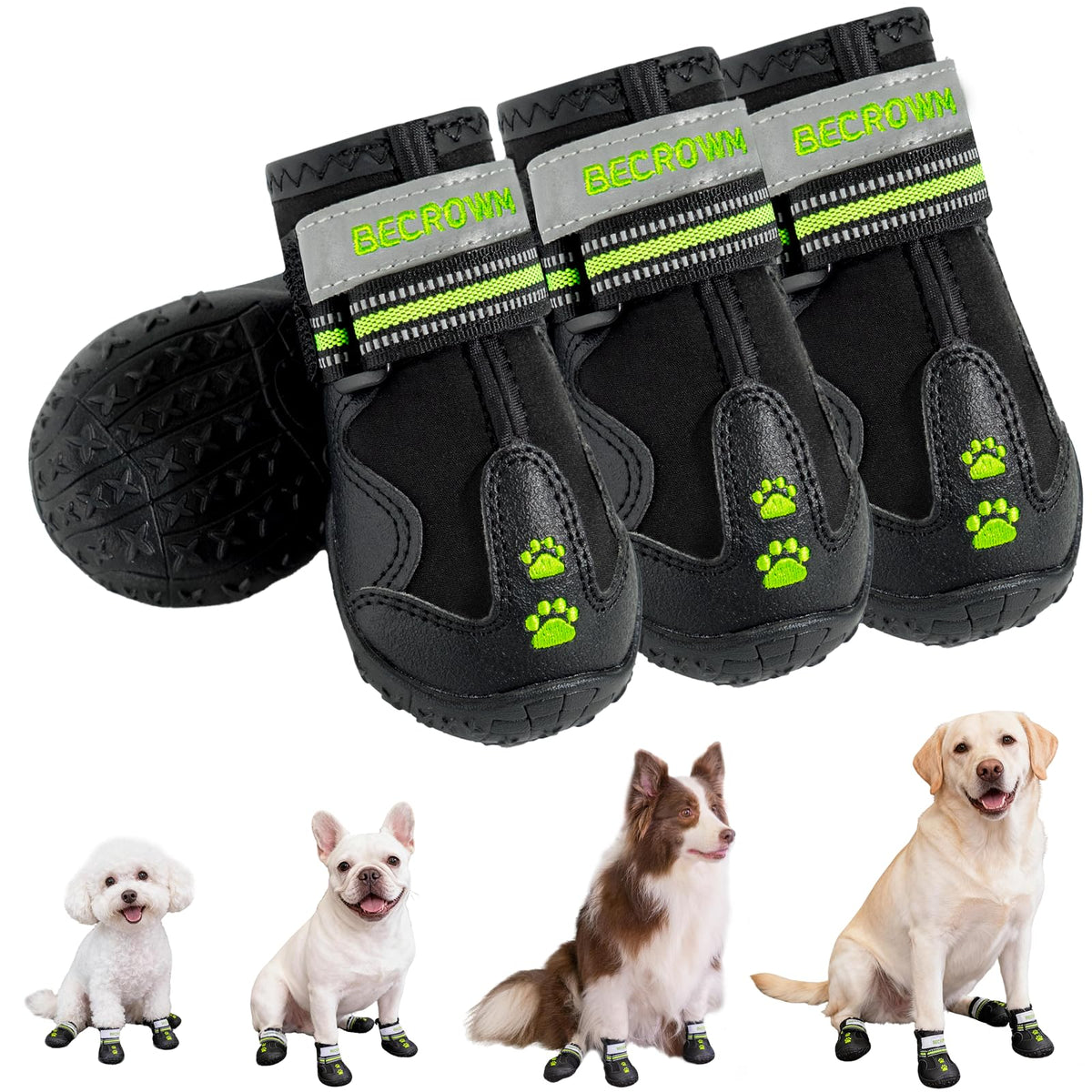 BECROWM dog boots waterproof material protects paws during winter walks