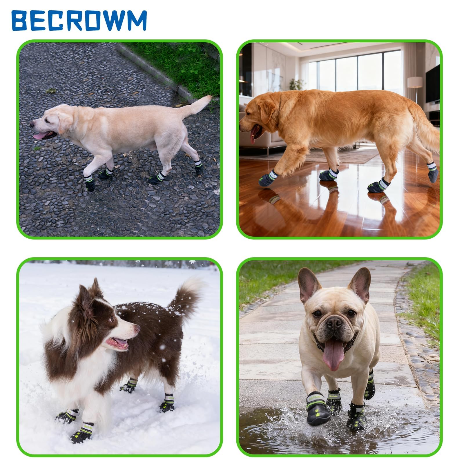 BECROWM dog shoes size range covering small to large dogs
