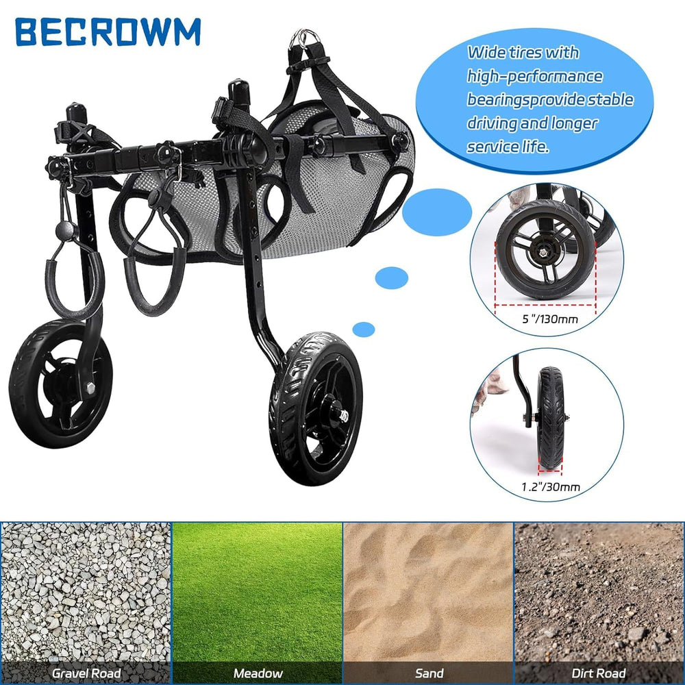 BECROWM dog wheelchair grey dog in use illustrates freedom to play outdoors.