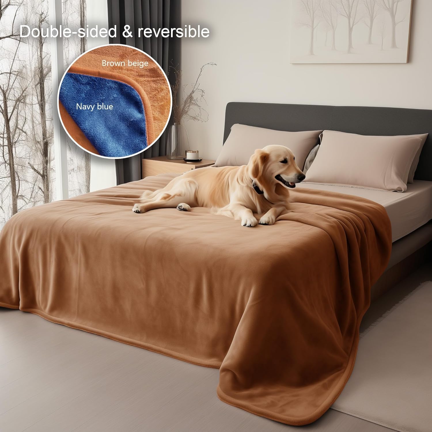 Bedding Aid waterproof blanket on couch demonstrates pet hair resistance and sofa protection.