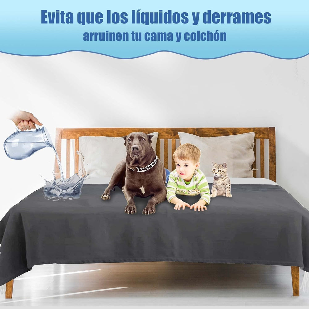 Bedding Aid waterproof blanket with gray tones blending into home decor.