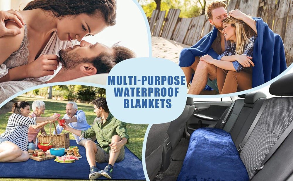 Bedding Aid waterproof blanket reversible-colors highlights navy and abyss green options.