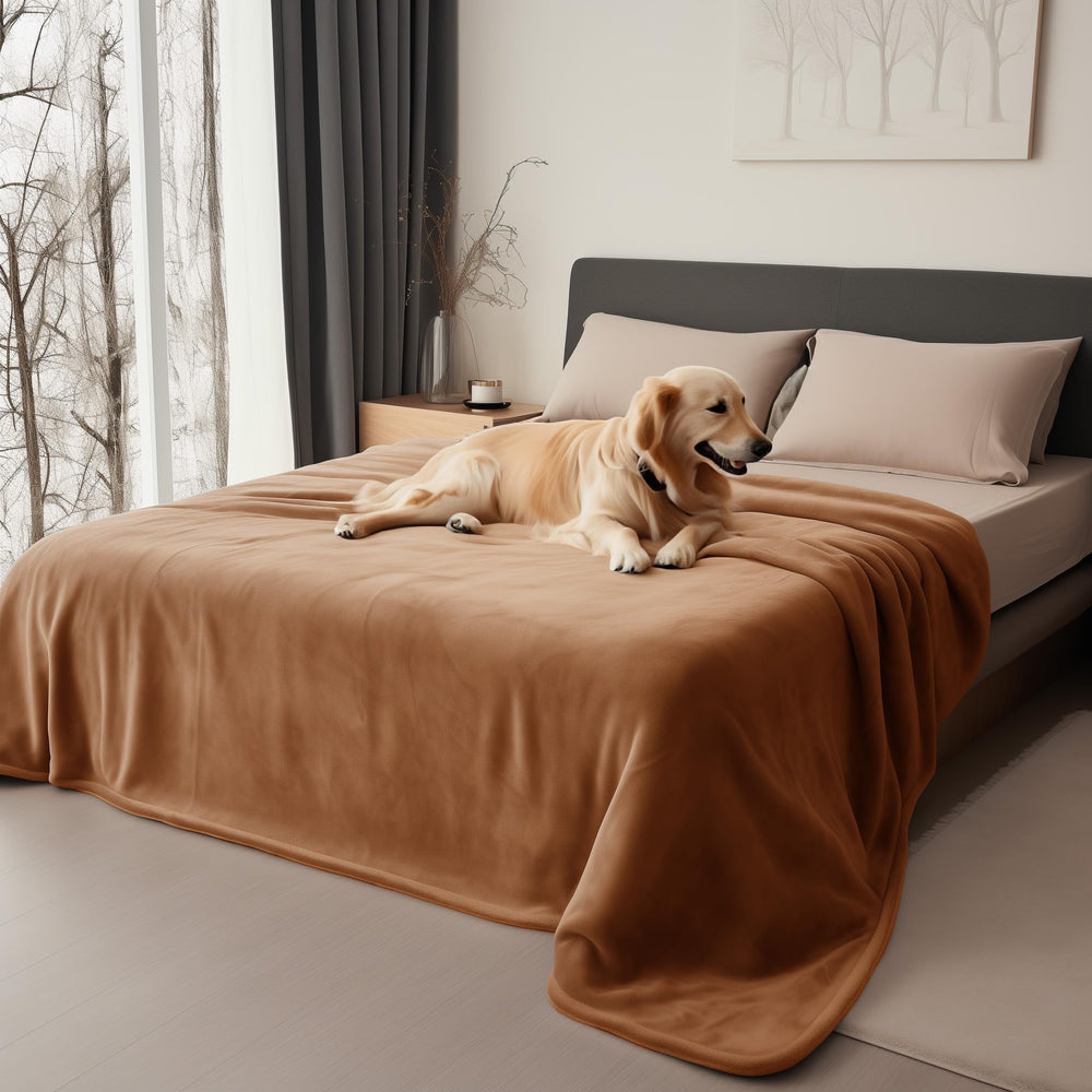 Bedding Aid reversible design showcases velvet brown and twilight blue warmth.