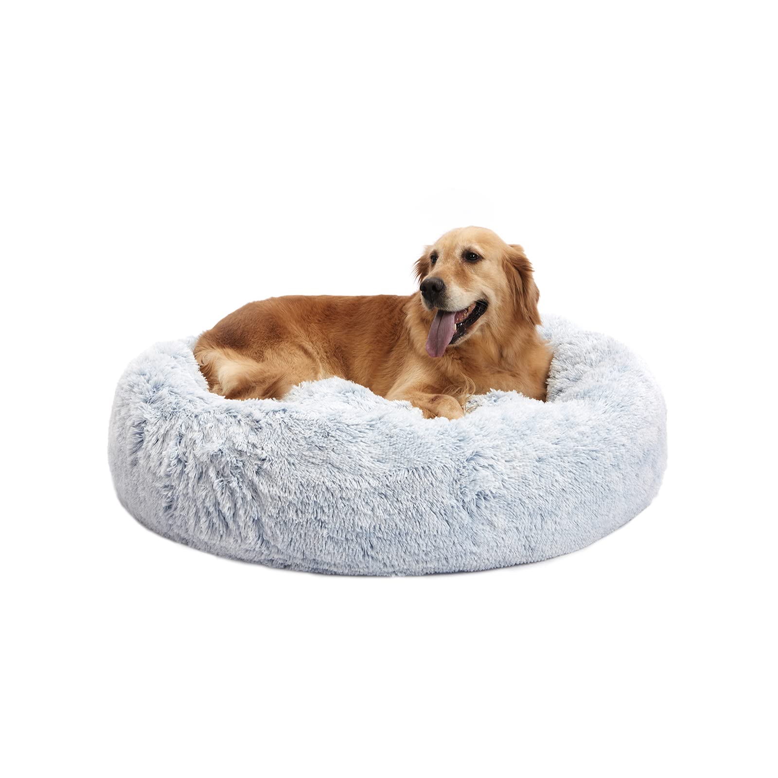 Bedfolks calming-donut-dog-bed-36in-light-blue showcases roomy comfort for large dogs.