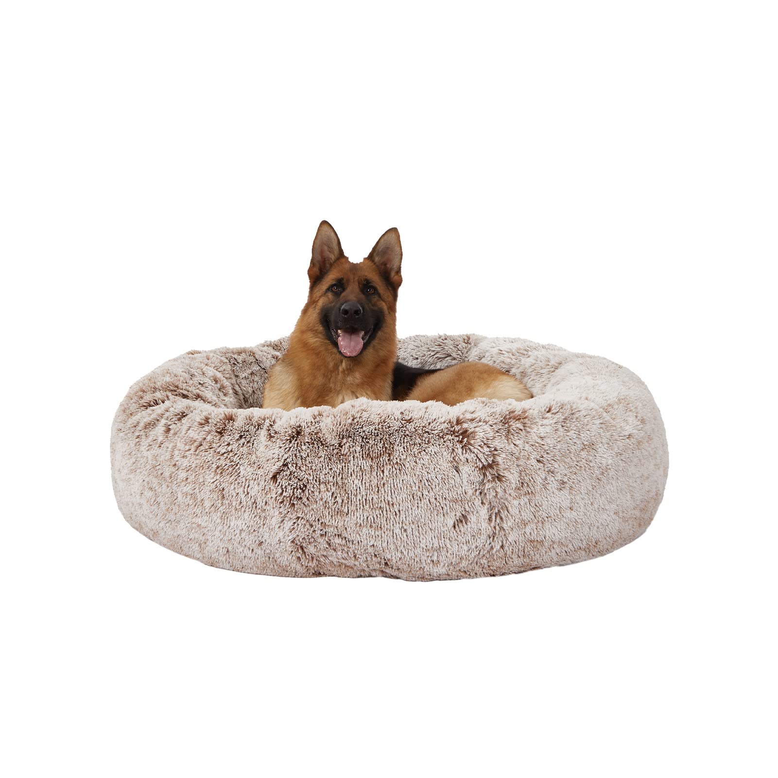 Bedfolks Calming Donut Dog Bed with soft faux fur for cozy naps.