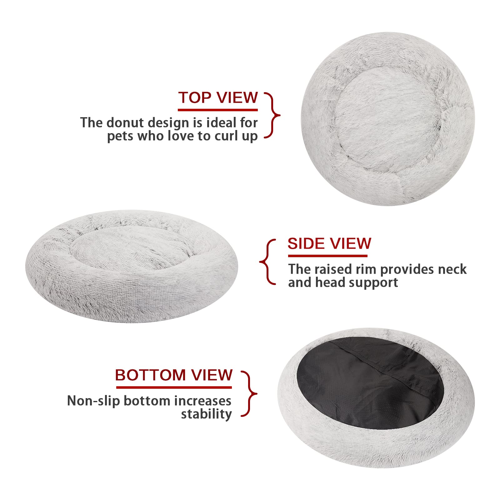 Bedfolks Calming Donut Bed donut-design view emphasizes secure neck support while curling