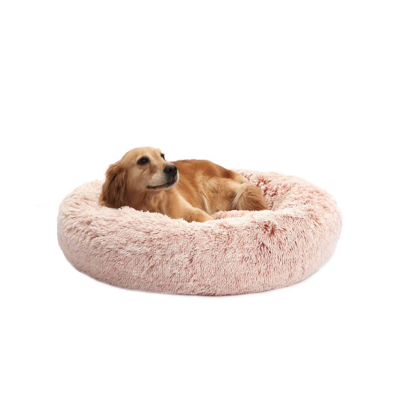 Bedfolks Calming Donut Dog Bed with fluffy fur delivers cozy relaxation