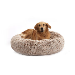 Bedfolks Calming Donut Bed front view shows plush fur for cozy comfort