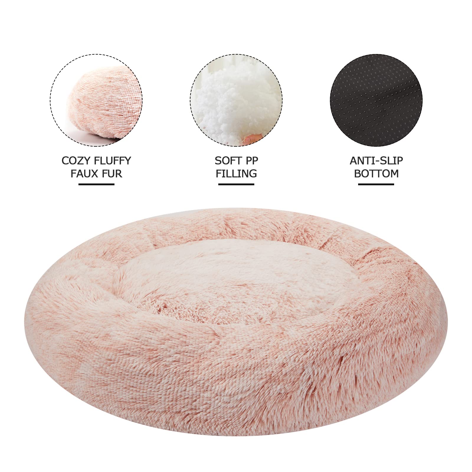 Bedfolks Calming Donut Dog Bed pink color with comfy surface