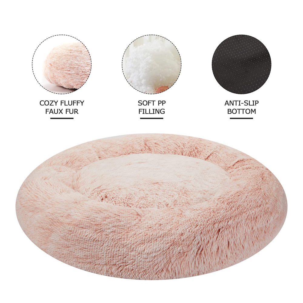 Bedfolks Calming Donut Dog Bed pink color with comfy surface