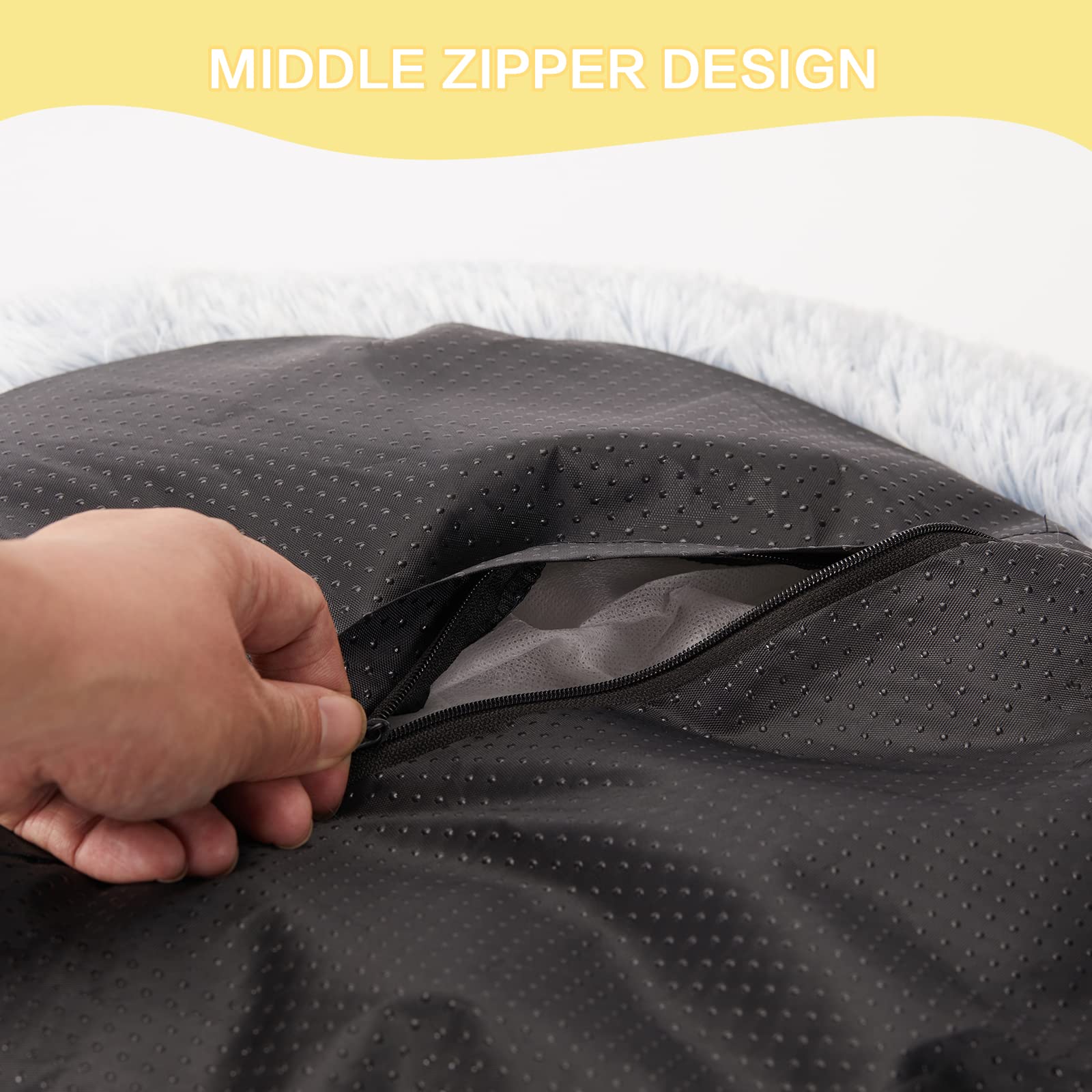Bedfolks-donut-bed-close-up-neck-support shows raised rim for restful posture.