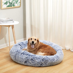 Bedfolks Calming Donut Bed navy side view reveals raised rim