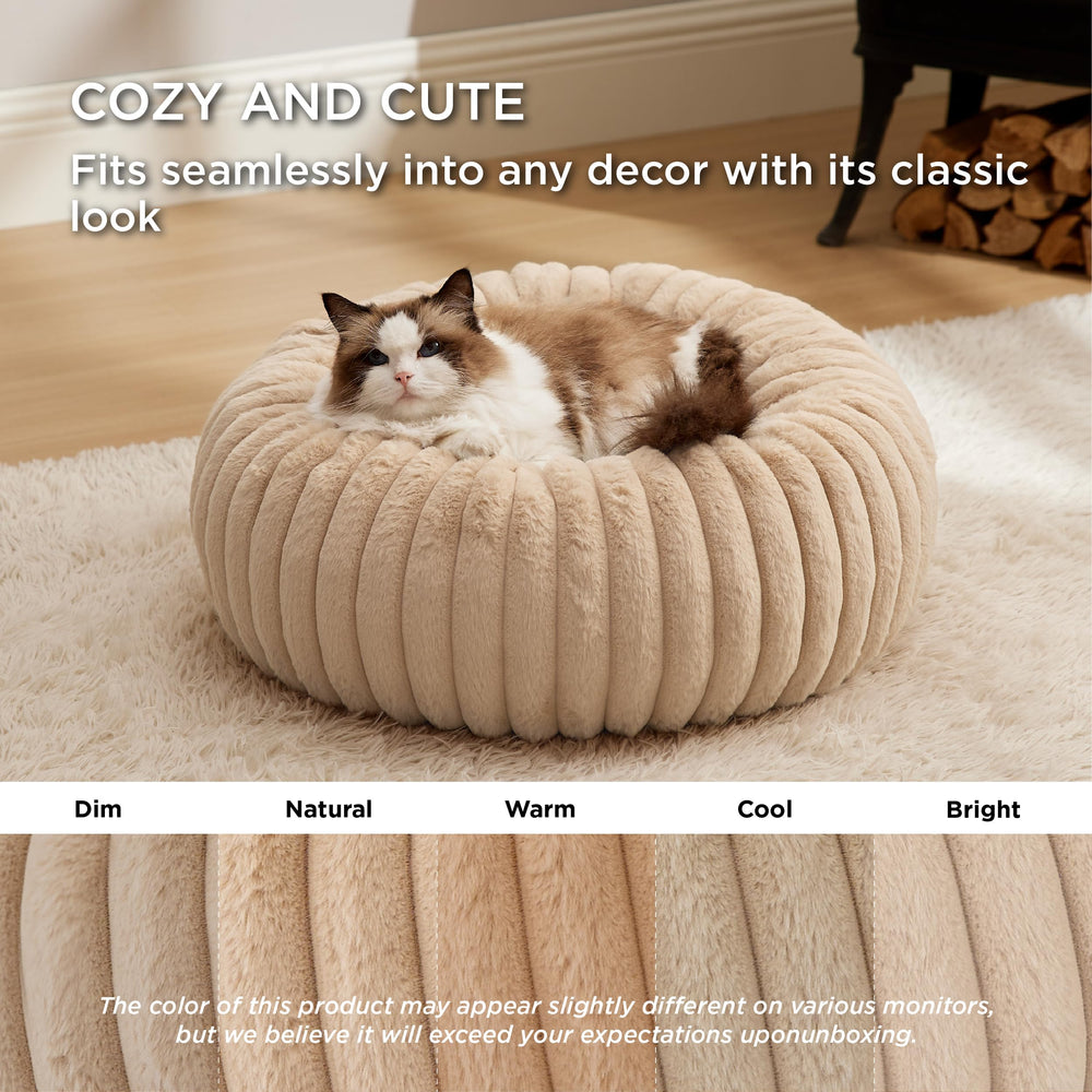 Bedsure cat bed raised rim support demonstrates head and neck comfort during lounging.
