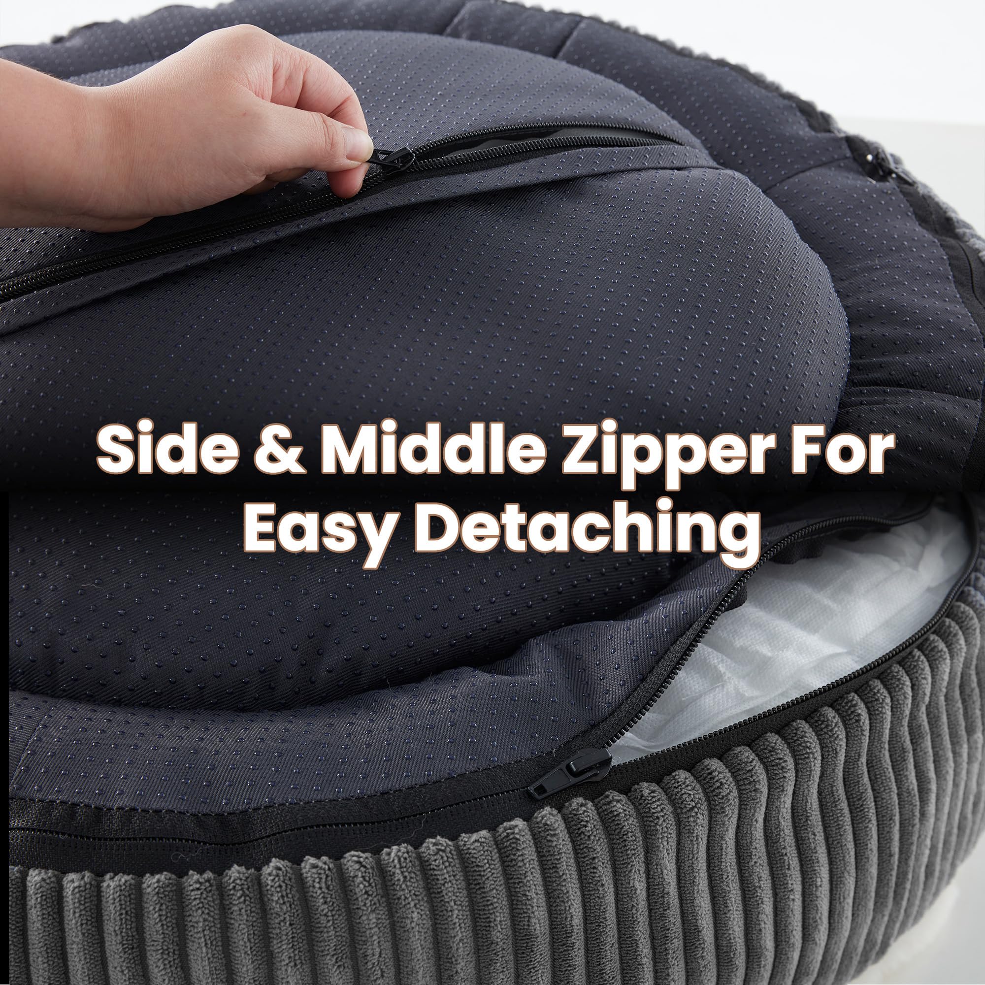 BedStill donut dog bed anti-slip twill base stays in place.