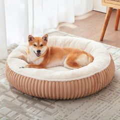 BedStill 33in donut bed in brown milk-plush faux fur for cozy lounging