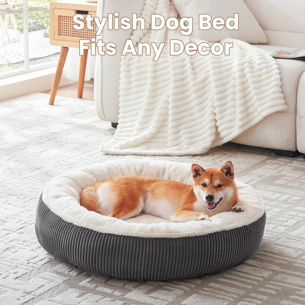 BedStill donut dog bed corduroy rim close-up emphasizing durable cozy boundary