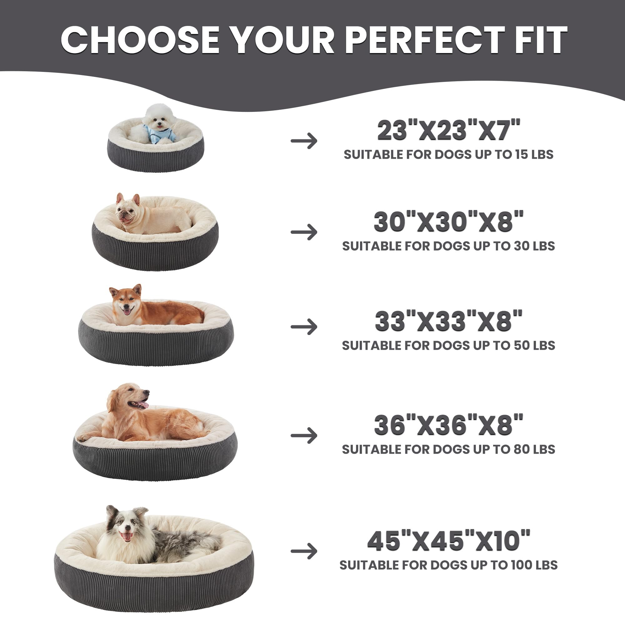 BedStill donut dog bed 33-inch size demonstrates suitability for pets up to 50 lbs