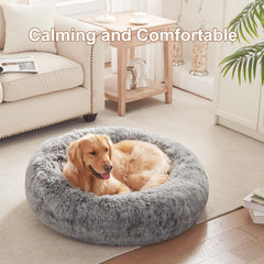 BedStill donut dog bed dark grey large side view highlights secure nesting for comforting sleep.