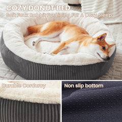 BedStill donut dog bed dark grey top view showcases plush sleeping area