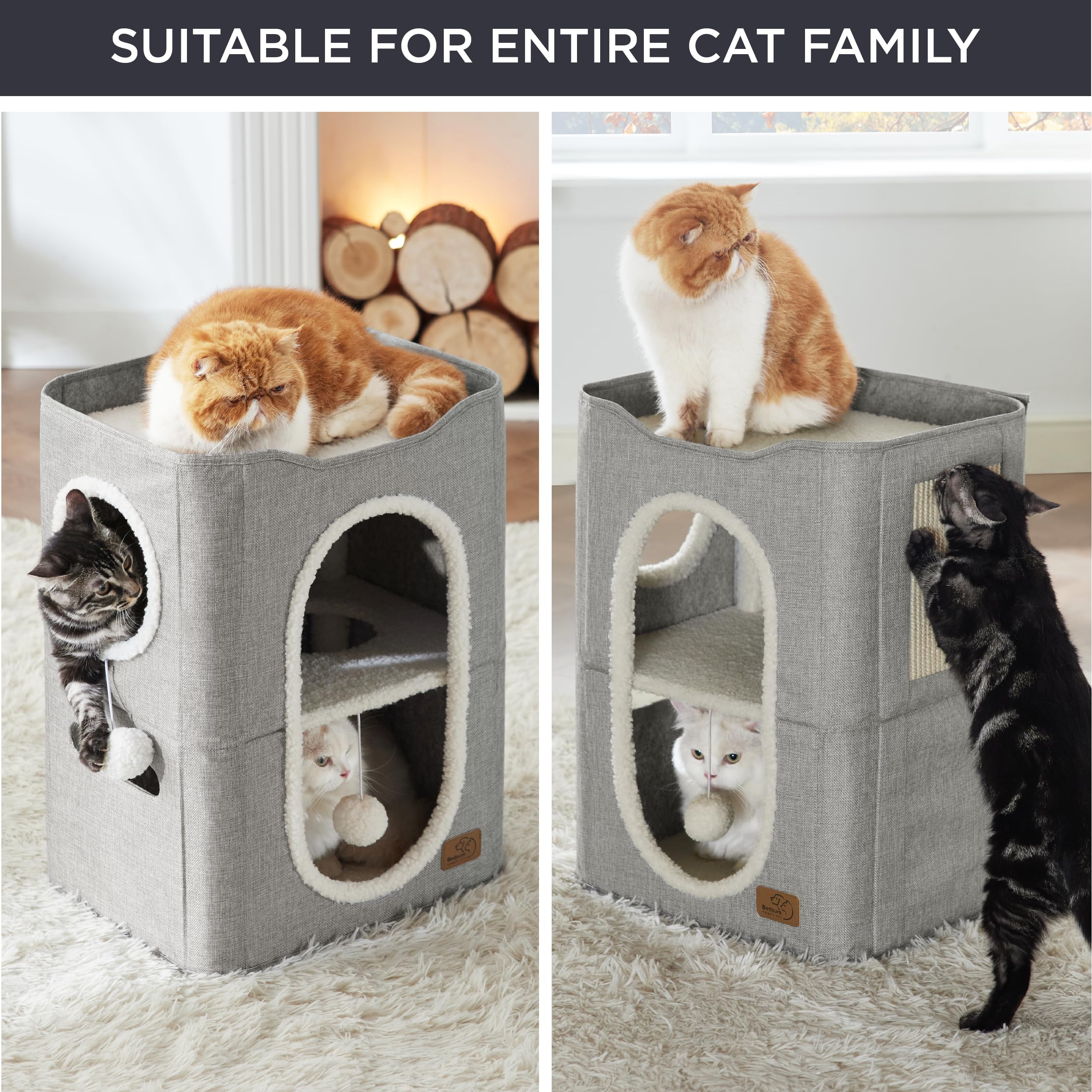 Bedsure 2 Story Cat House assembly guide shows quick setup.