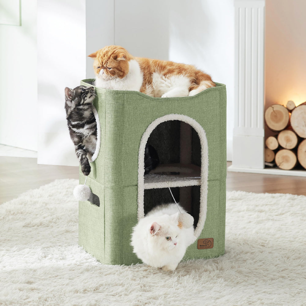 Bedsure 2 Story Cat House dimensions 23x18x14 inches in green.