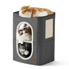 Bedsure 2 Story Cat House front view with two hideaways for cozy naps.