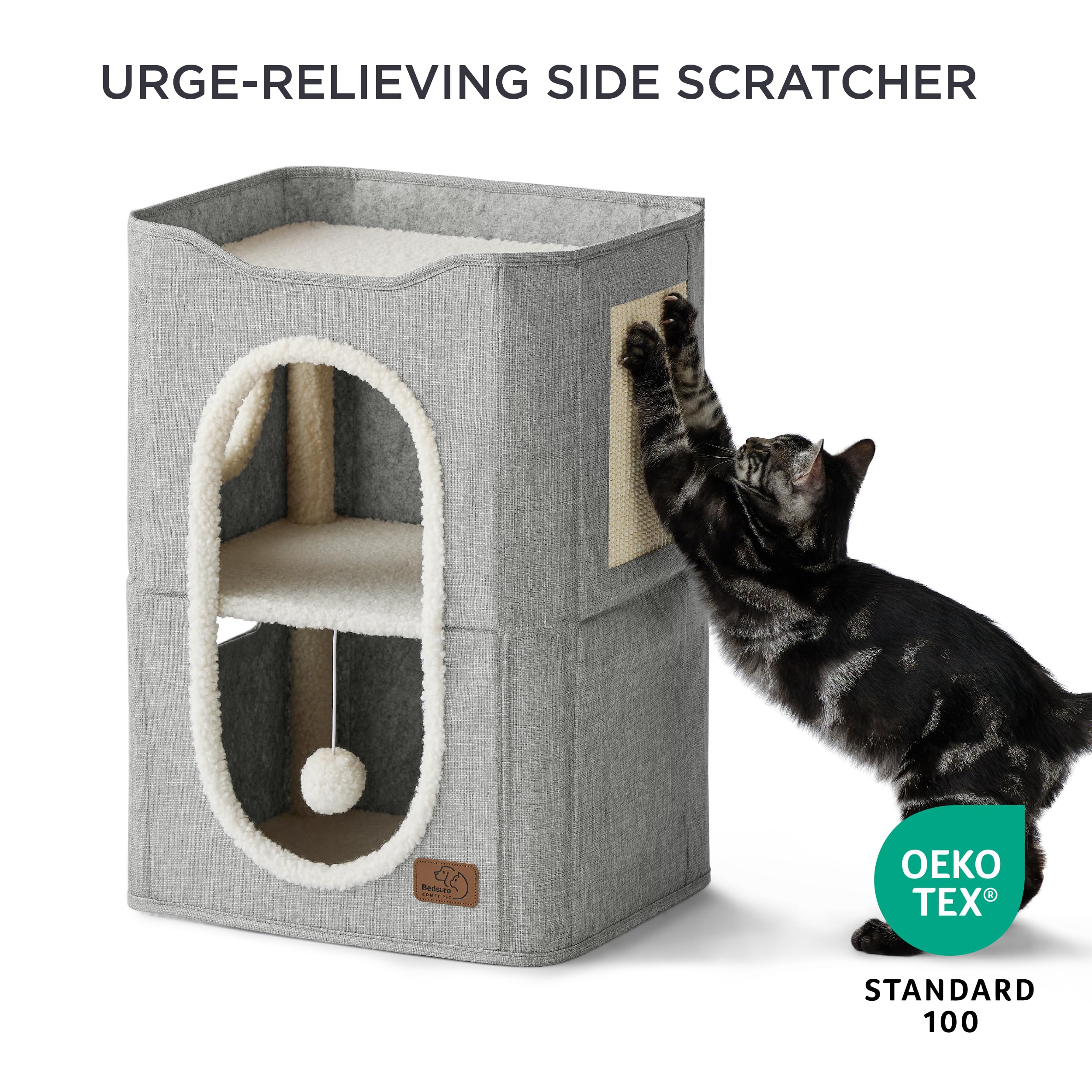 Bedsure 2 Story Cat House hideaways offer private cozy spaces for rest.