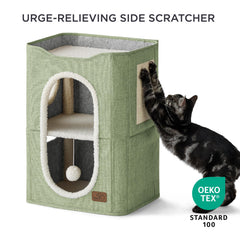 Bedsure 2 Story Cat House lower hideaway offers cozy nap space.